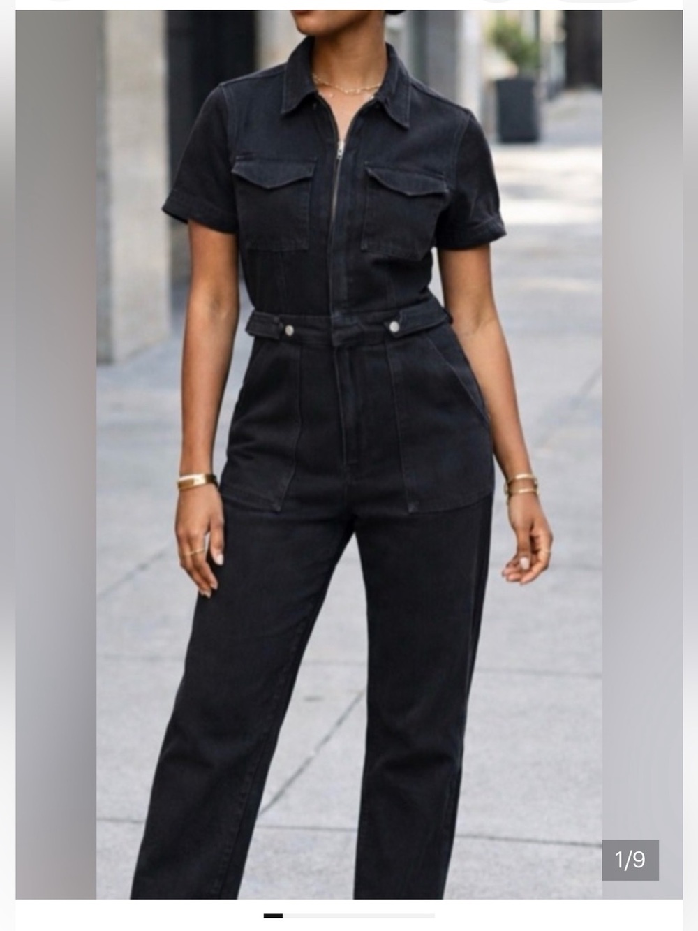 NWT Good American Black Denim Zip Front Jumpsuit Size XL